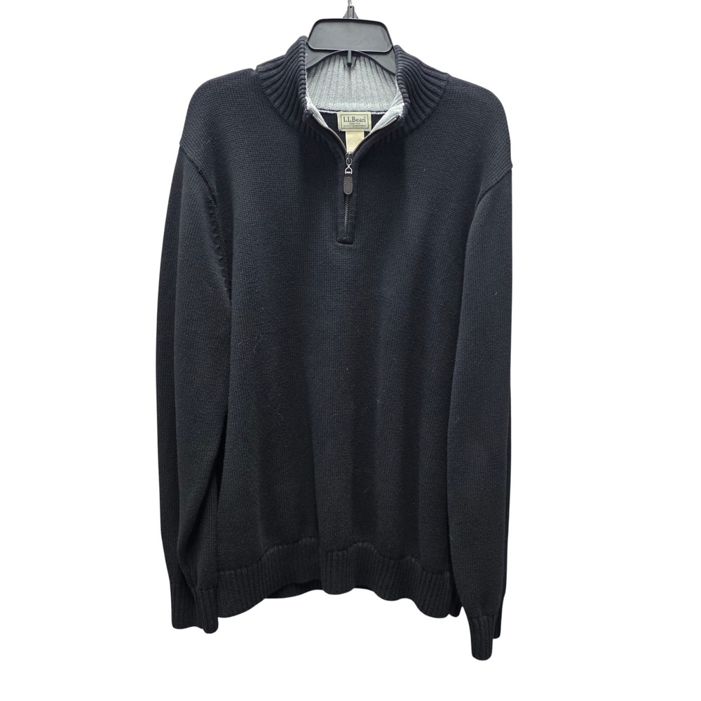 LL Bean Mens XL Navy Blue 100% Cotton Quarter Zip Pullover Sweater 287736